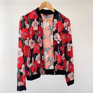 Isle Floral Bomber Jacket with Red and Black Design Size XS